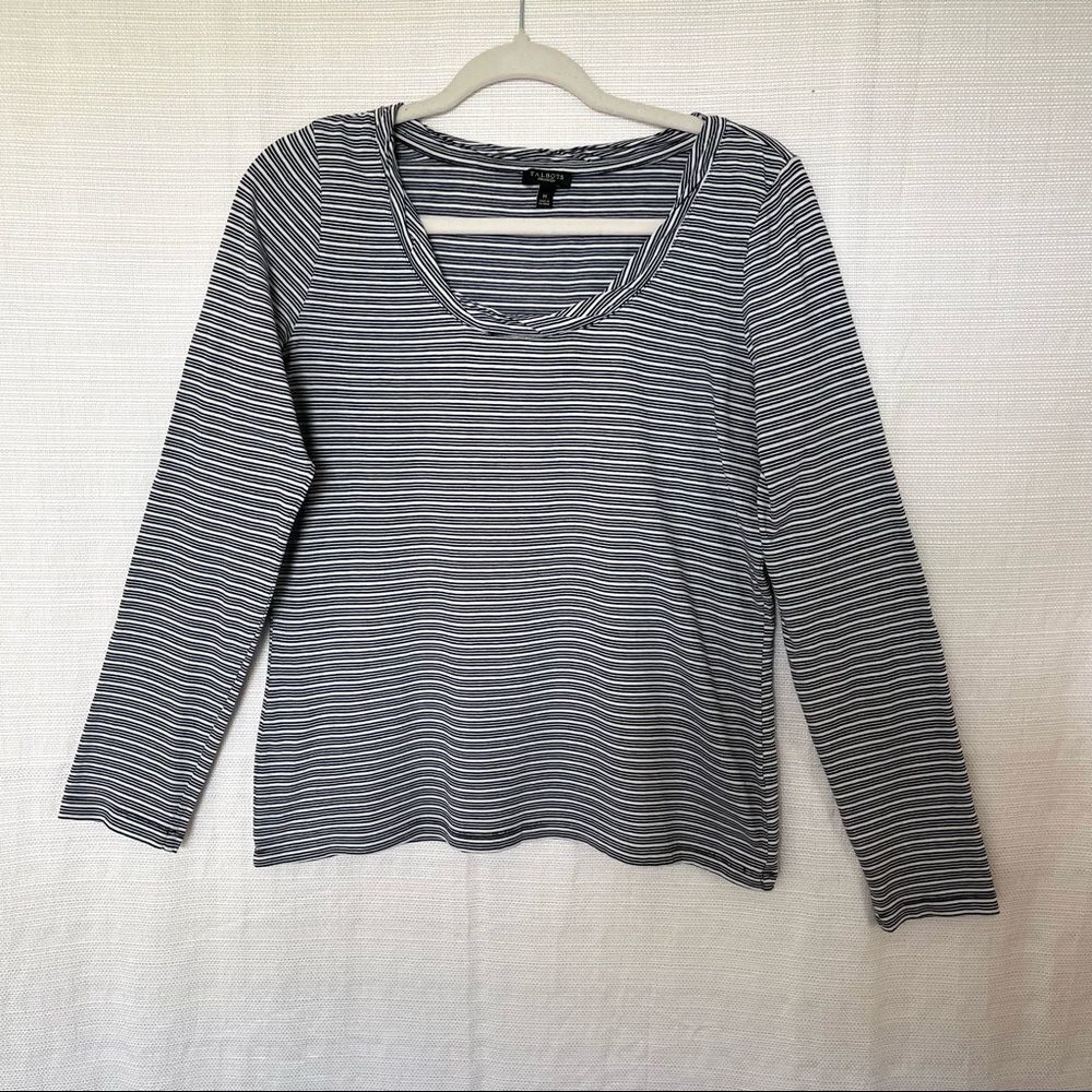 Talbots Striped Crew Neck Long Sleeve Top 100% Pima Cotton Sz M